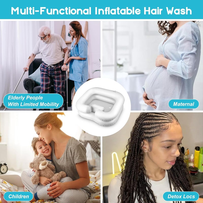 Samlomi Inflatable Shampoo Basin White - Portable Hair Washing Bowl/Tub for Bedridden, Disabled,Injured, Elderly, Hair Washtub for Dreadlocks and at Home Sink Washing - Image 5